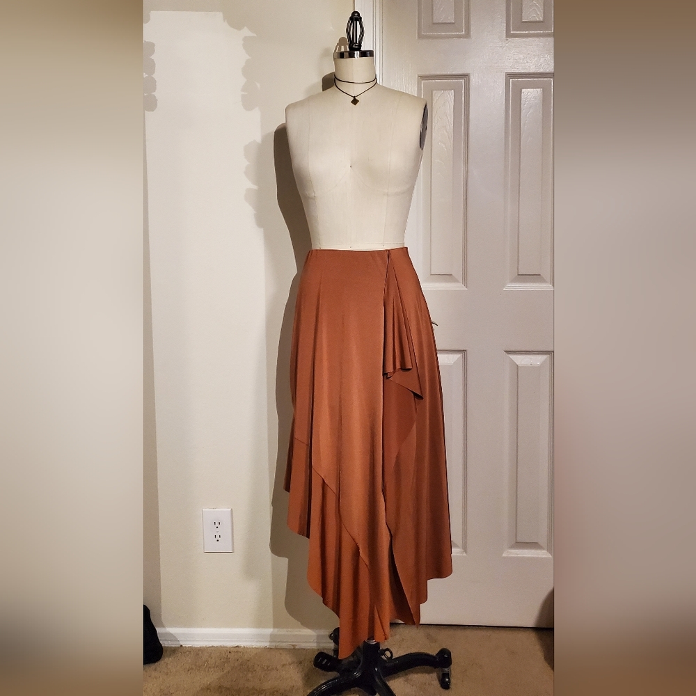 Rusty burnt-orange asymmetrical skirt